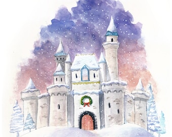 Christmas Castle Watercolor Print