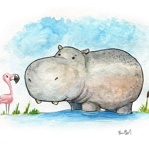 A Little Hippo Watercolor Print