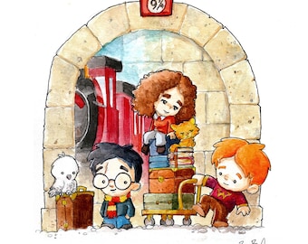 Little Train Station Watercolor Print