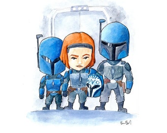 Blue Space Soldiers Watercolor Print