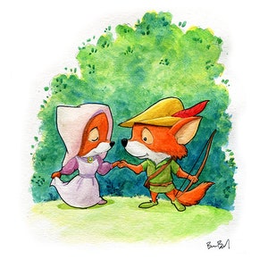 Romantic Fox Friends Watercolor Print