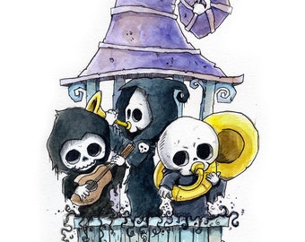 A Grim Little Band Watercolor Print