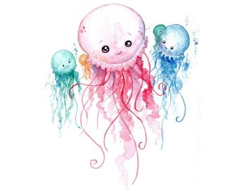 Colorful Jellies Watercolor Print