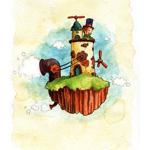 Cutepunk Cloudship Watercolor Print