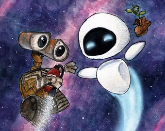 Robot Space Friends Watercolor Print