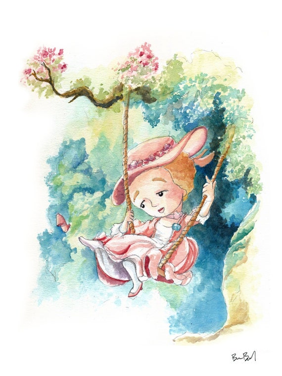 The Swing By Jean Honore Fragonard Pop Cute Version Watercolor Print