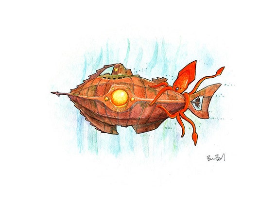Captain Nemo S Little Nautilus Watercolor Print Etsy Captain Nemo S Little Nautilus Watercolor Print Etsy
