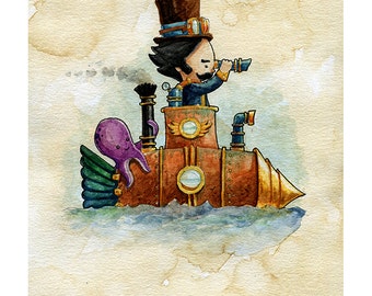 Cutepunk Copper Submarine Watercolor Print