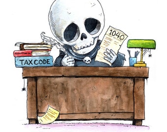 Death and Taxes Watercolor Print