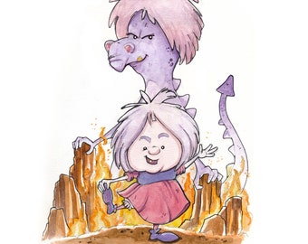 Crazy Dragon Lady Witch Aquarell Druck