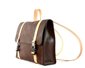 BROWN LEATHER BACKPACK classic vintage style, handmade in italy