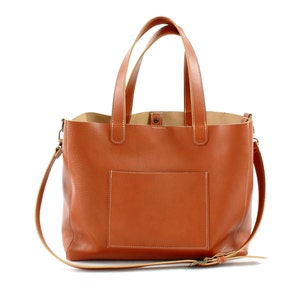 BORSA TOTE in PELLE cognac, regalo per lei, Borsa grande, Borse donna, Borse e borsette immagine 2