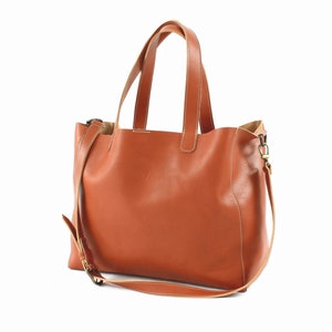 BORSA TOTE in PELLE cognac, regalo per lei, Borsa grande, Borse donna, Borse e borsette immagine 1