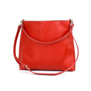 Red LEATHER SHOULDER BAG, handmade image 2