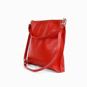 Red LEATHER SHOULDER BAG, handmade image 3