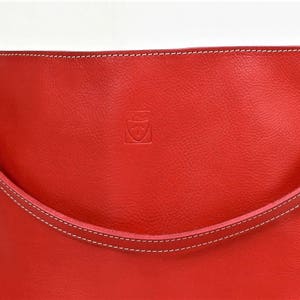 Red LEATHER SHOULDER BAG, handmade image 5