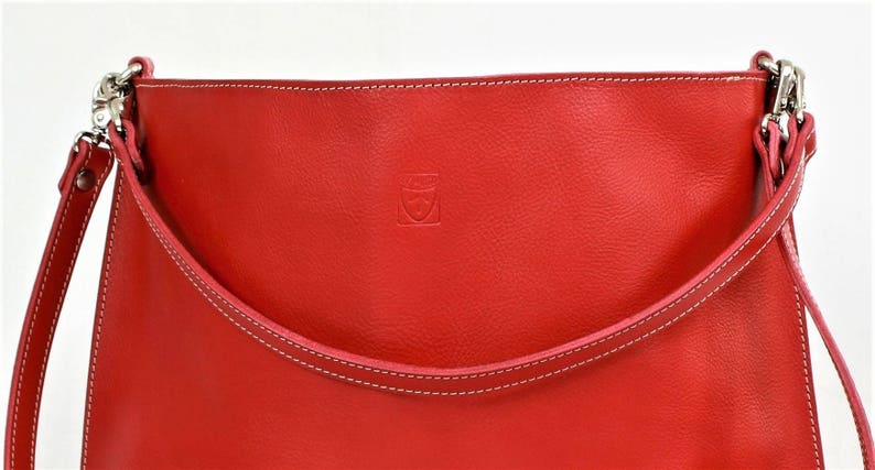 Red LEATHER SHOULDER BAG, handmade image 5