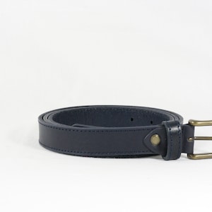 Men&#39;s BLUE LEATHER classic BELT for men, with seams, 2,5 cm