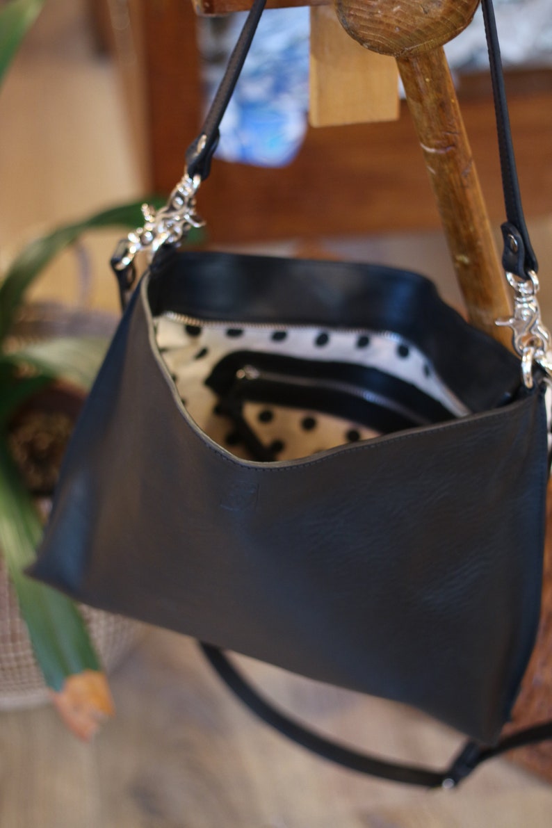 Handmade black LEATHER BAG for woman, handmade in Italy image 5