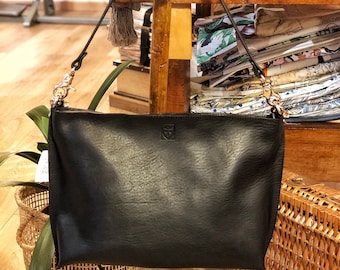 Handmade black LEATHER BAG for woman, handmade in Italy