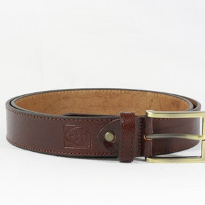 Men&#39;s red brown LEATHER classic BELT for men, with seams, 3,5 cm