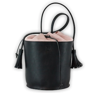 BLACK LEATHER bucket BAG for Woman