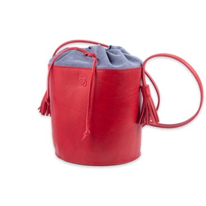 Borsa SECCHIELLO in PELLE Toscana ROSSA e tessuto interno color carta da zucchero