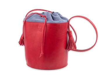 RED LEATHER bucket BAG for Woman Handmade in Italy Full grain Tuscan Leather Bag Perfect gift for her