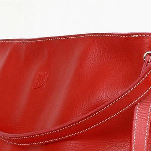 Red LEATHER SHOULDER BAG, handmade image 7