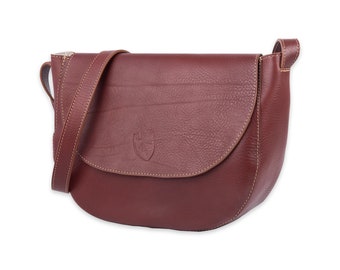 Red brown leather crossbody bag, handmade in Italy