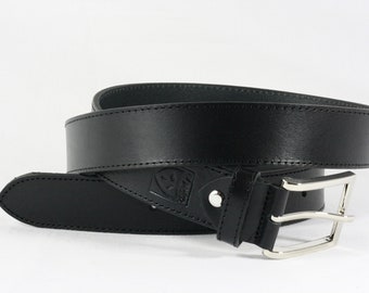 Men's BLACK LEATHER classic BELT for men,without seams, 3,5 cm