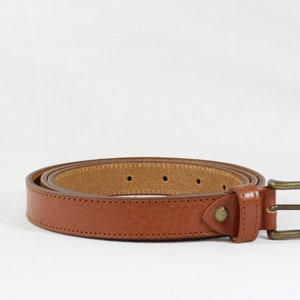 Men&#39;s COGNAC LEATHER classic BELT for men, with seams, 2,5 cm