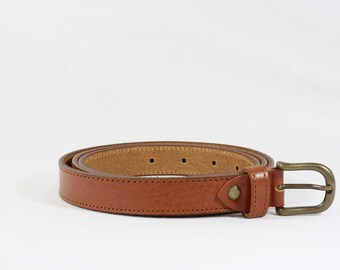 Men's COGNAC LEATHER classic BELT for men, with seams, 2,5 cm