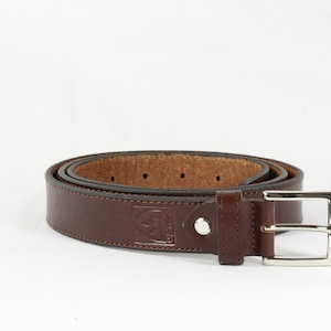 Men&#39;s red brown LEATHER classic BELT for men, with seams, 3 cm