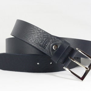 Men&#39;s BLUE LEATHER classic BELT for men,without seams, 3,5 cm