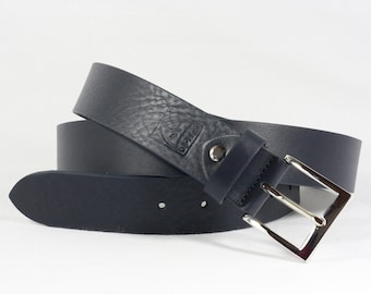 Men's BLUE LEATHER classic BELT for men,without seams, 3,5 cm