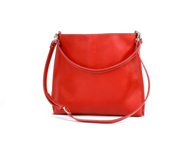 Red LEATHER SHOULDER BAG, handmade image 2