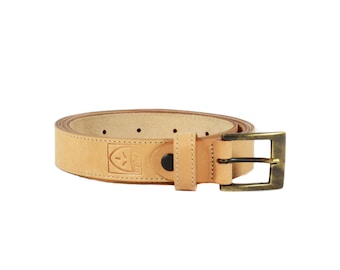 Men's NATURAL LEATHER classic BELT for men, with seams, 3 cm