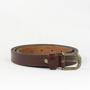 Men&#39;s red brown LEATHER classic BELT for men, with seams, 2,5 cm