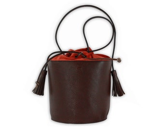 Brown LEATHER bucket BAG for Woman - Handmade in Italy