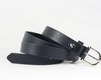 Cintura in CUOIO colore BLU, liscia senza cuciture, alta 2,5 cm