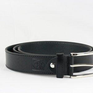 Men&#39;s BLACK LEATHER classic BELT for men, with seams, 3,5 cm