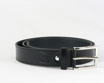 Men's BLACK LEATHER classic BELT for men, with seams, 3,5 cm