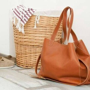 BORSA TOTE in PELLE cognac, regalo per lei, Borsa grande, Borse donna, Borse e borsette immagine 6