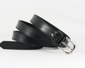 Men's BLACK LEATHER classic BELT for men,without seams, 2,5 cm