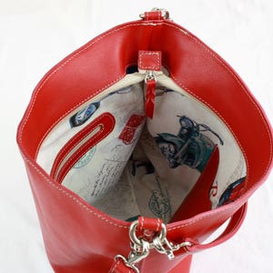 Red LEATHER SHOULDER BAG, handmade image 4