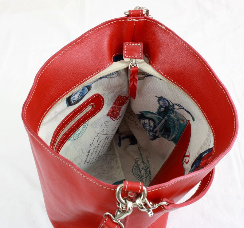 Red LEATHER SHOULDER BAG, handmade image 4