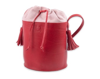 RED LEATHER bucket BAG for Woman