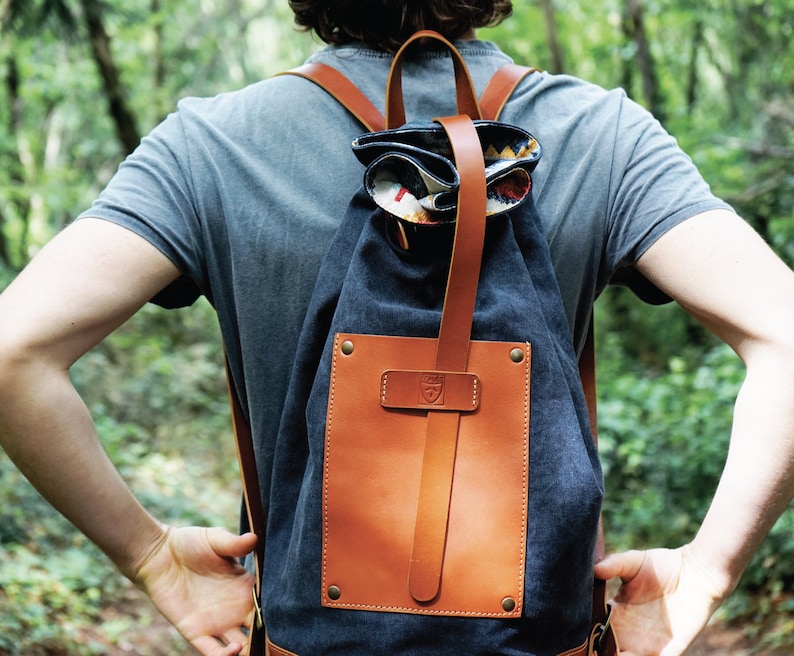 leather RUCKSACK blue waxed canvas backpack hipster Man bag Woman canvas boho backpack