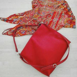 Red LEATHER SHOULDER BAG, handmade image 1